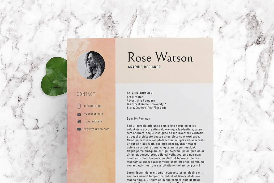 Sweet Watercolor Resume Template/G