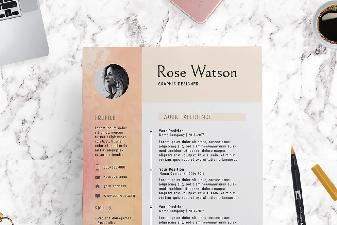 Sweet Watercolor Resume Template/G