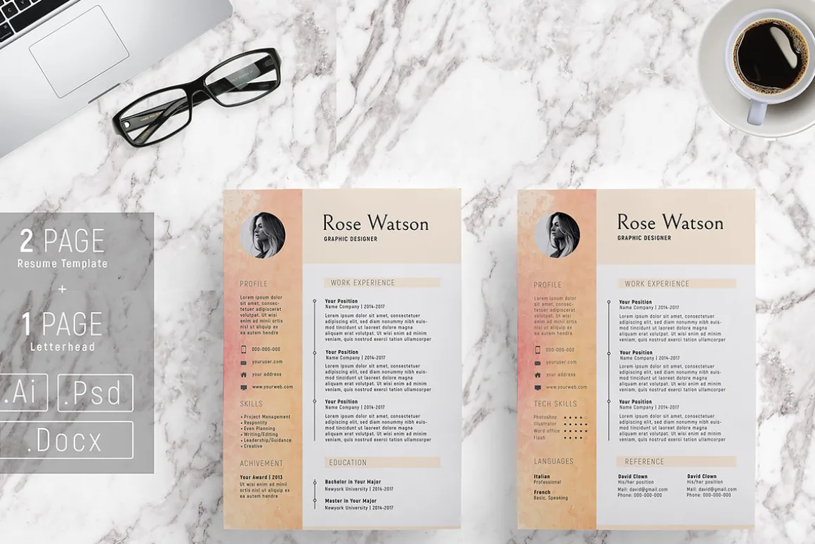 Sweet Watercolor Resume Template/G