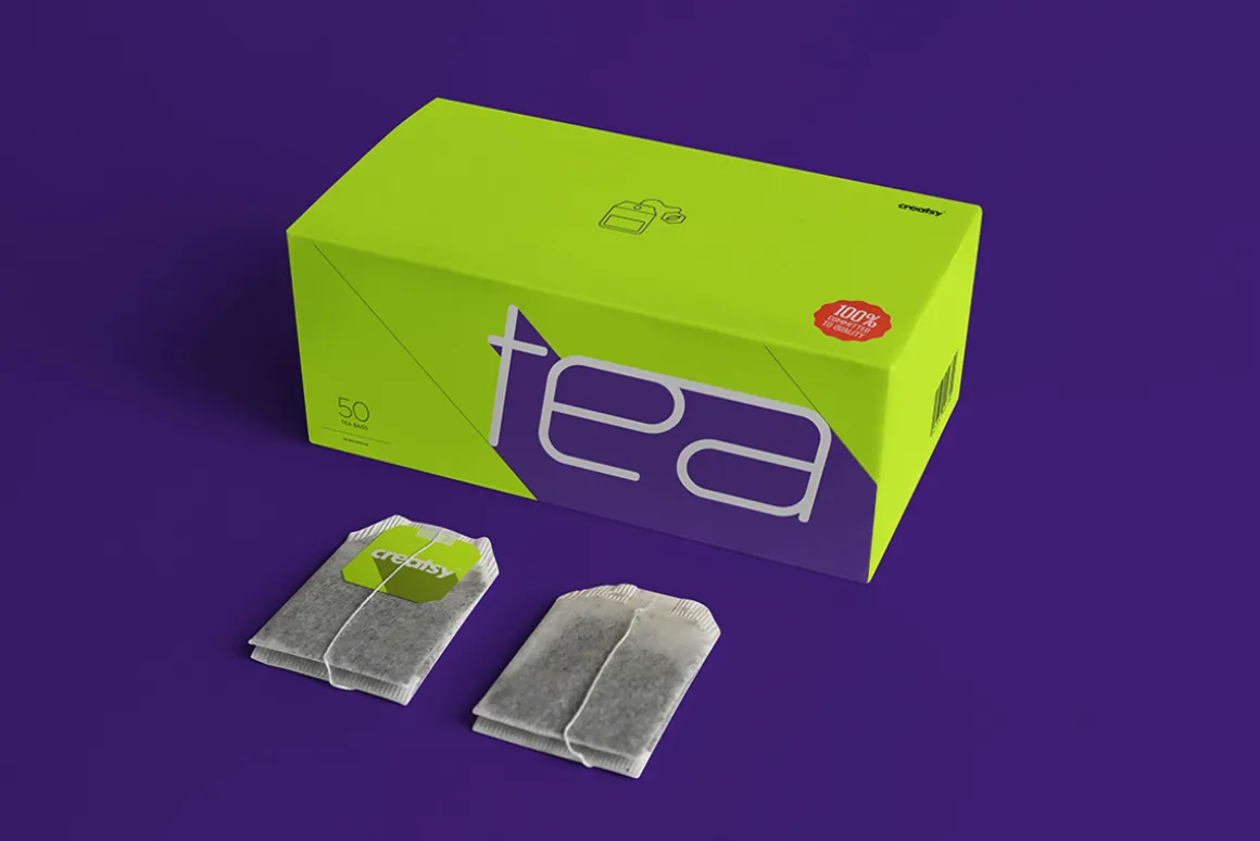Tea Box and Tea Bag Label Mockup Set