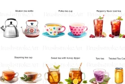 Tea Clipart, Tea Cup, Vintage Teapot