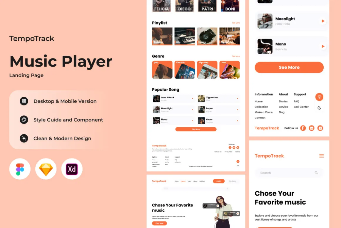 TempoTrack - Music Player Landing Pa