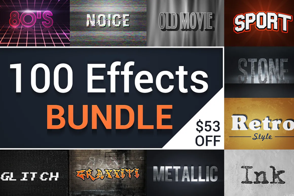 100 Text Styles PSD Effects Bundle