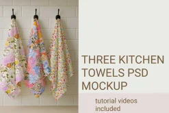 THREE COTTON KITCHEN TOWELS MOCKUP