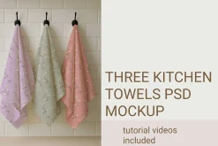THREE COTTON KITCHEN TOWELS MOCKUP