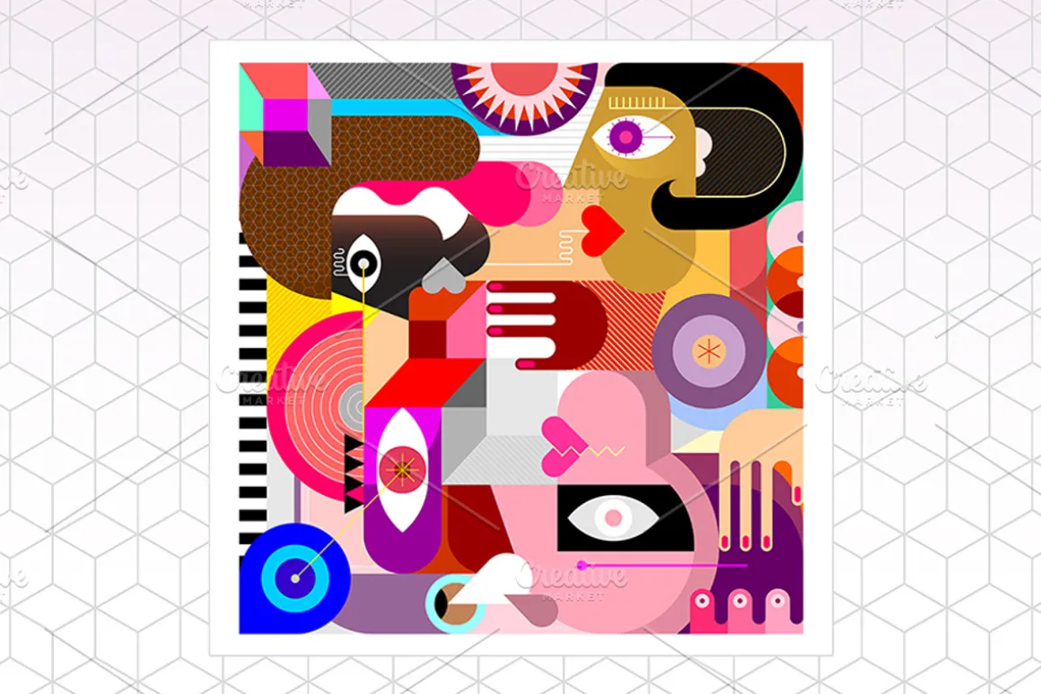Three People Abstract Vector Artwork