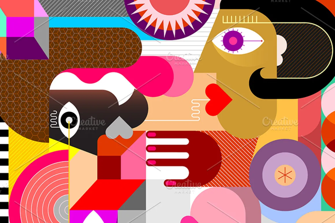 Three People Abstract Vector Artwork