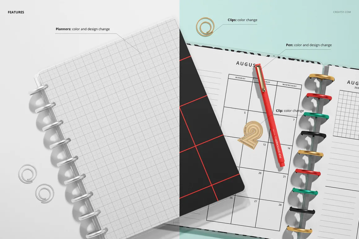 Top View Two Spiral Planners mockup