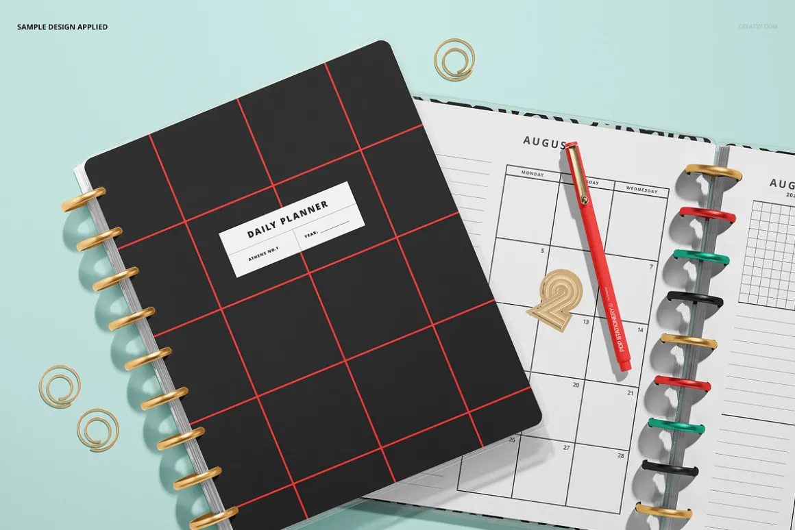 Top View Two Spiral Planners mockup