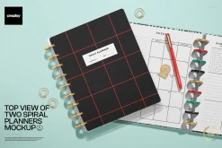 Top View Two Spiral Planners mockup