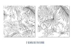 Tropical Plants and Birds Outline