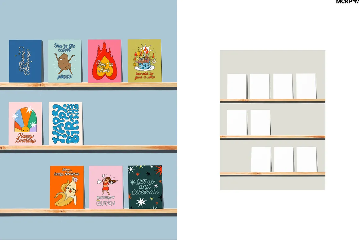 US A2 CARDS ON SHELVES MOCKUPS