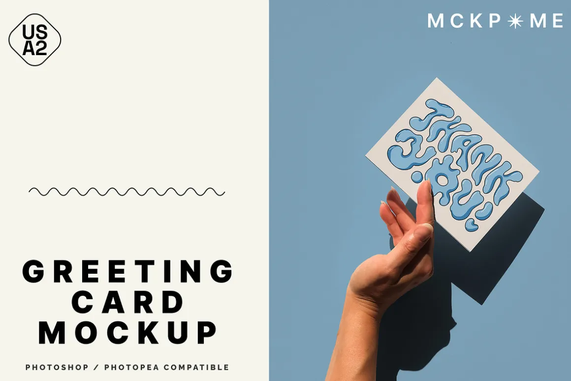 US A2 greeting card in hand mockup