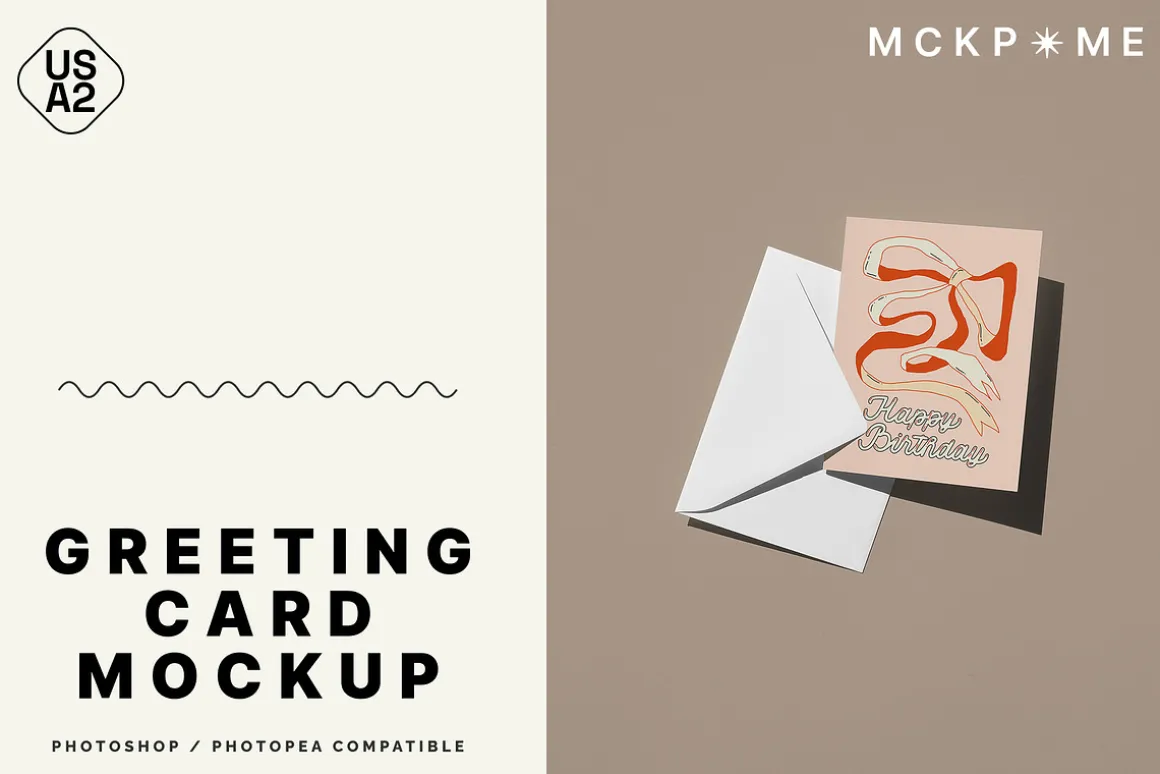 US A2 postcard and envelope mockup