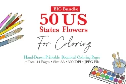 50 US State Flowers Coloring Pages