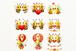 Valentine Bee Clipart Set