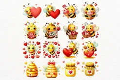 Valentine Bee Clipart Set