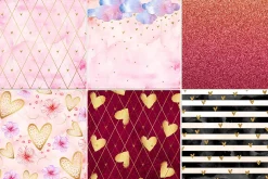 12 Valentines papers with hearts