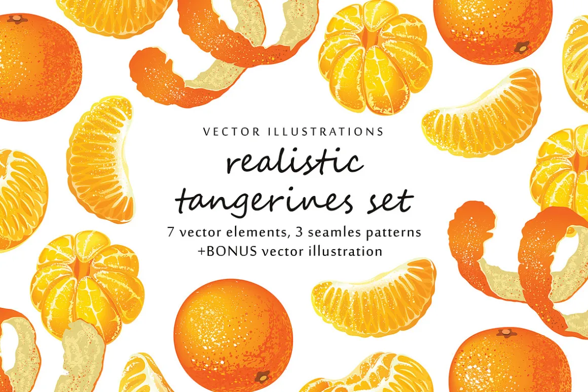 Vector set with realistic tangerine