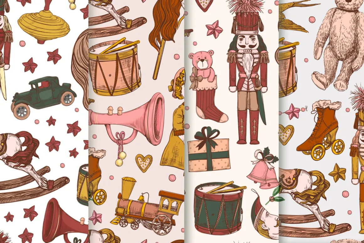 Vector hand drawn vintage toy set