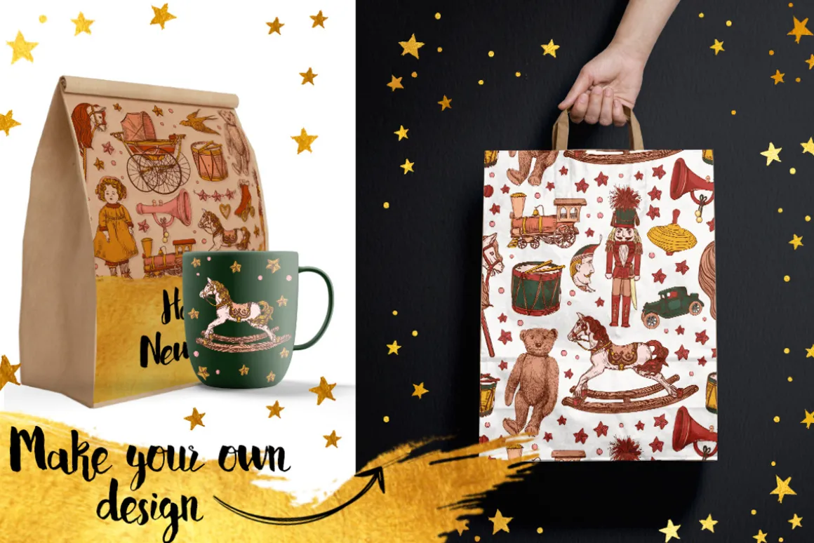 Vector hand drawn vintage toy set