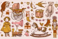 Vector hand drawn vintage toy set