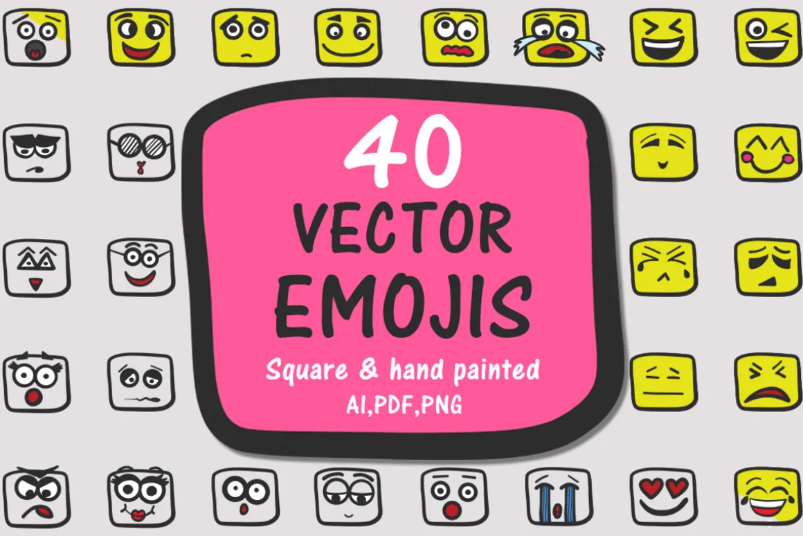 40 vector square emojis (Faces)