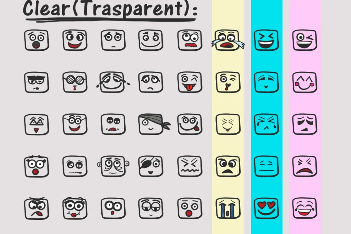 40 vector square emojis (Faces)