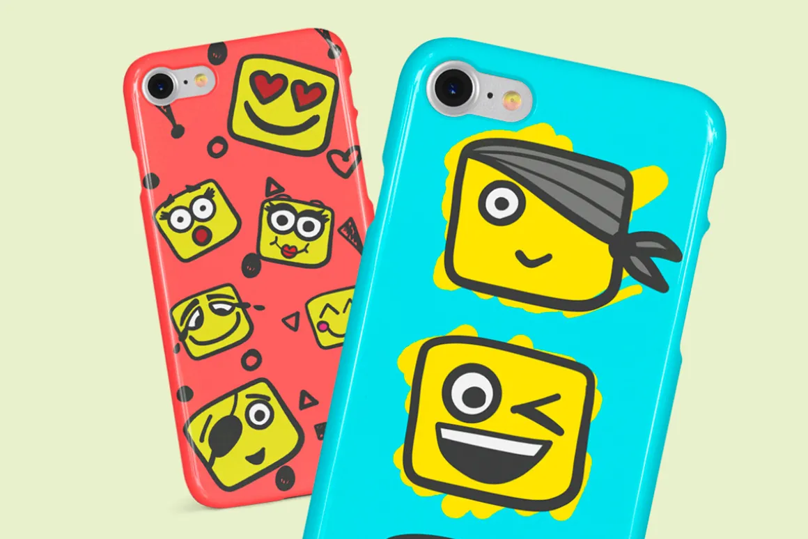 40 vector square emojis (Faces)