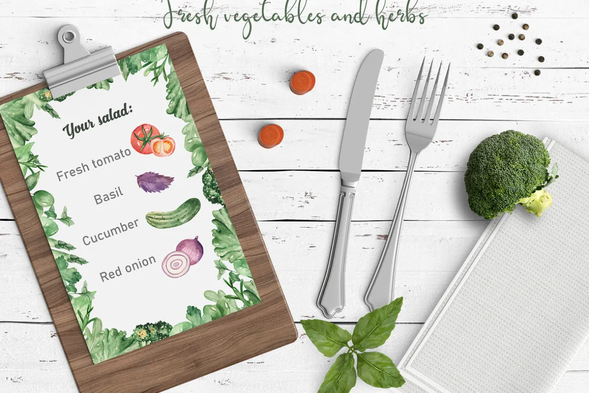 Vegetables and herbs Watercolor
