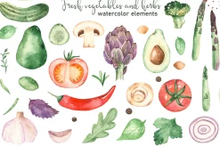 Vegetables and herbs Watercolor