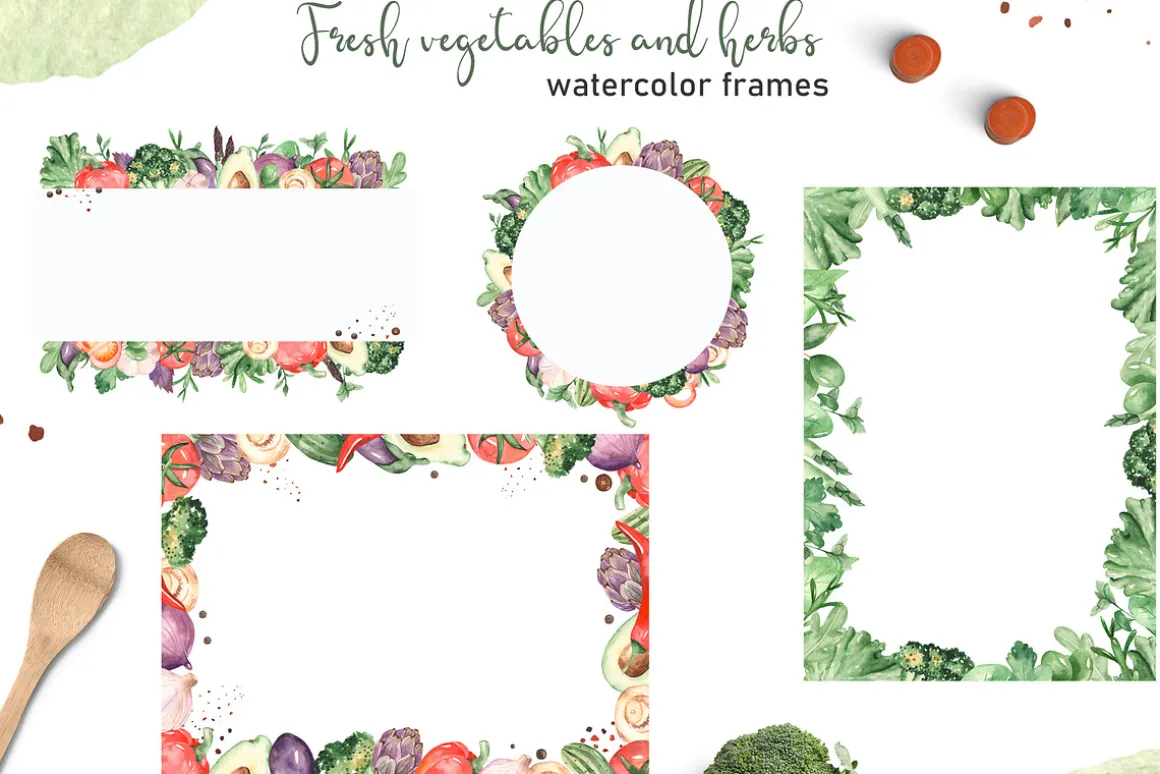 Vegetables and herbs Watercolor