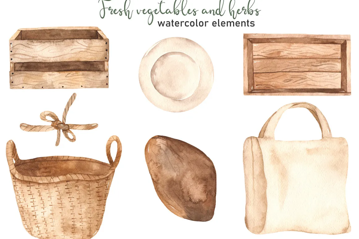 Vegetables and herbs Watercolor