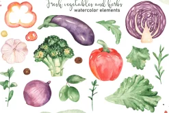 Vegetables and herbs Watercolor