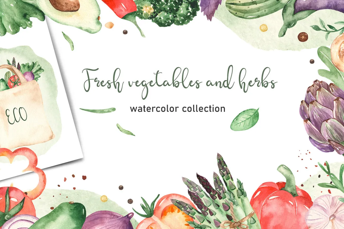Vegetables and herbs Watercolor
