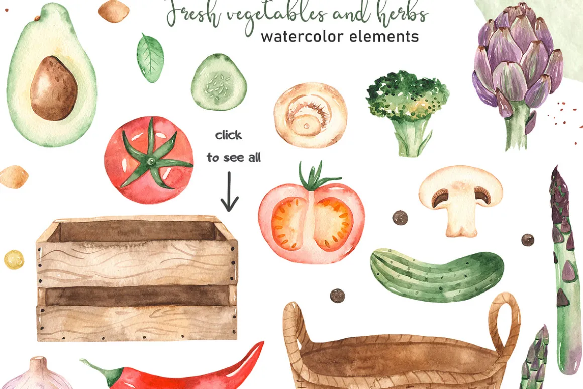 Vegetables and herbs Watercolor