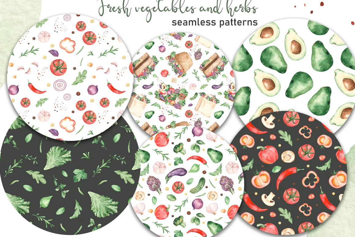 Vegetables and herbs Watercolor