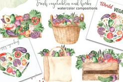 Vegetables and herbs Watercolor