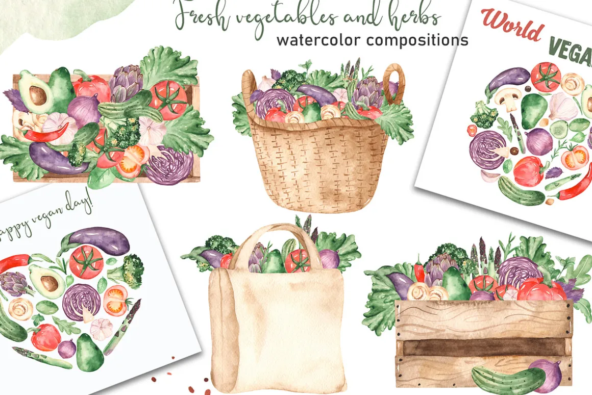 Vegetables and herbs Watercolor