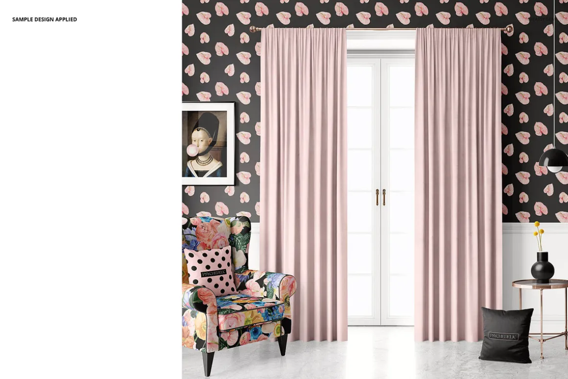 Velvet Pencil Pleat Curtains Mockup