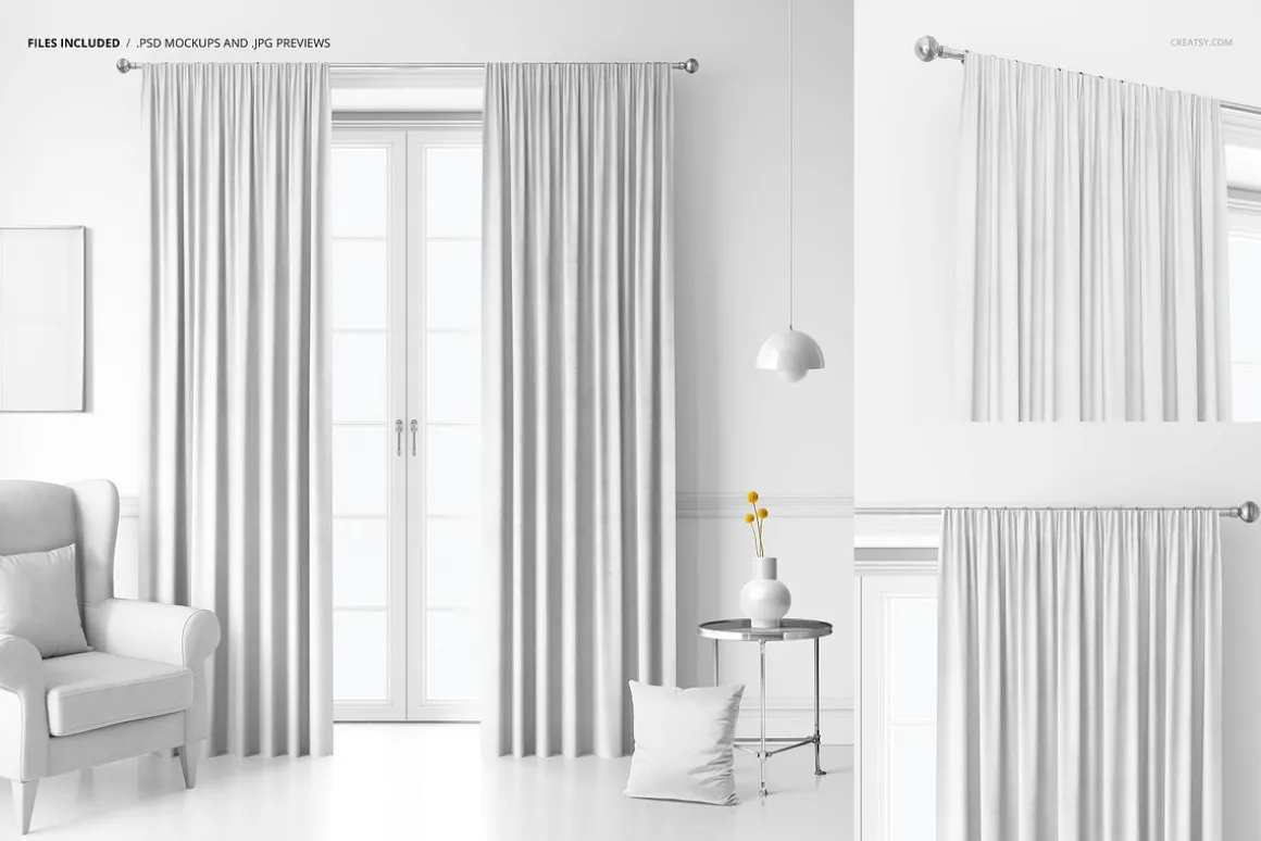 Velvet Pencil Pleat Curtains Mockup