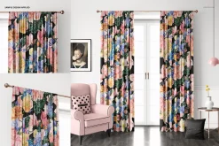 Velvet Pencil Pleat Curtains Mockup
