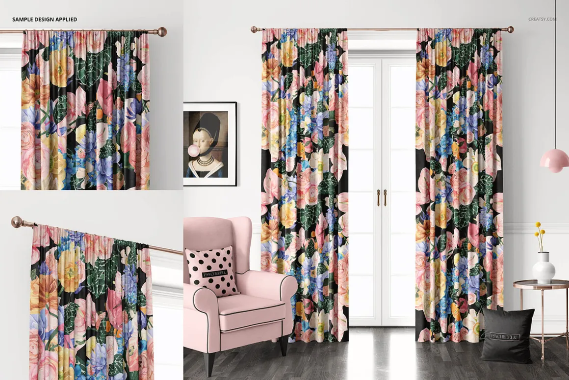 Velvet Pencil Pleat Curtains Mockup