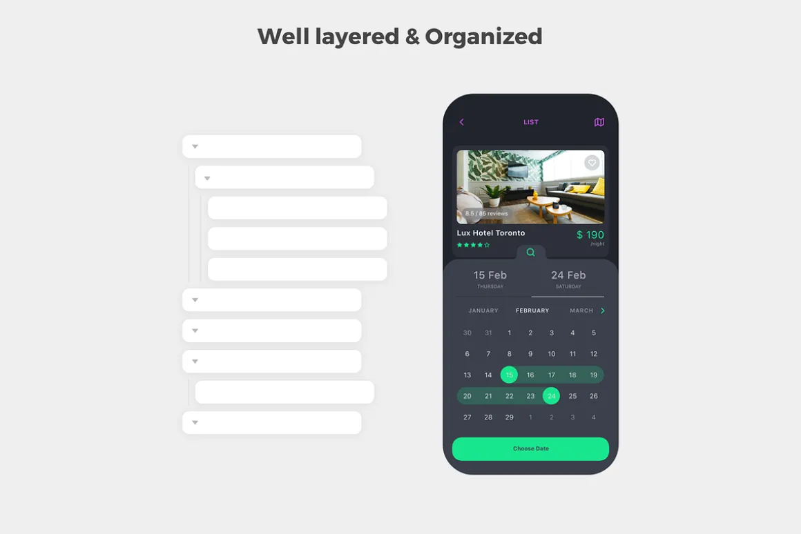 Vesta Dark Travel Booking App UI Kit