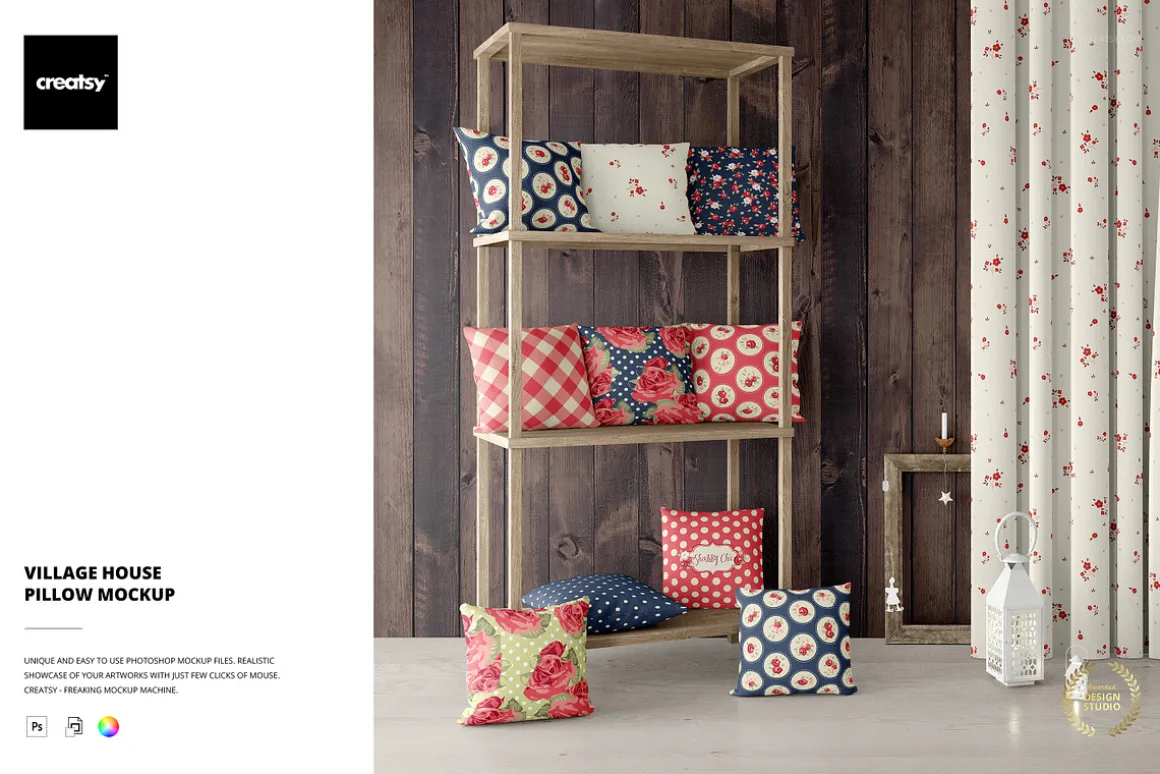 Village House Pillow Mockup
