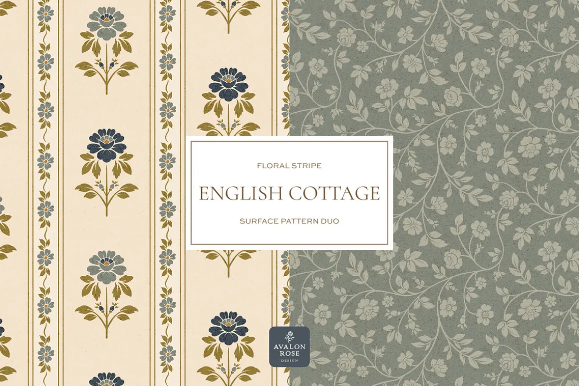 Vintage Blue Cottage Floral Patterns