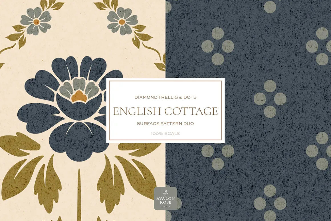 Vintage Blue Cottage Floral Patterns