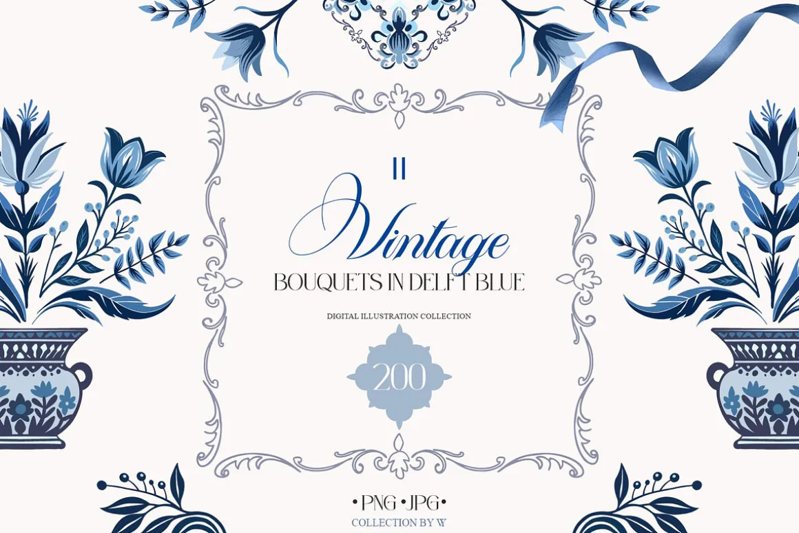 Vintage Bouquets In Delft Blue