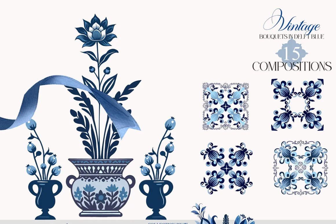 Vintage Bouquets In Delft Blue