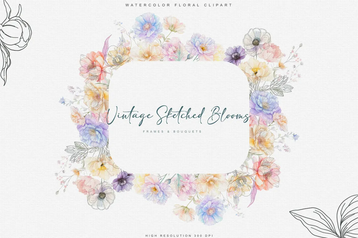 vintage delicate florals clipart set